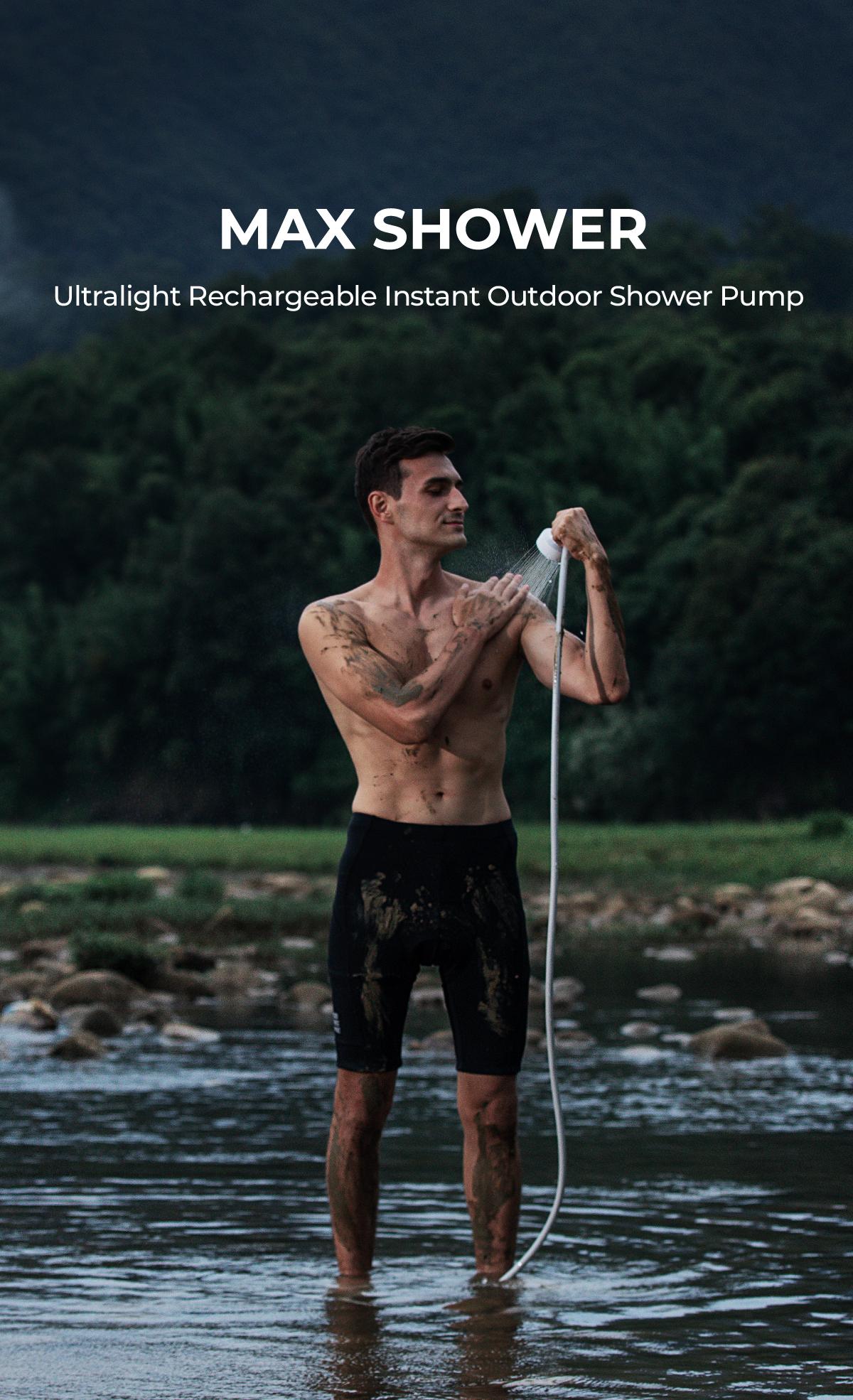 FLEXTAIL MAX SHOWER 11oz Portable Rechargeable Instant Outdoor Camping Shower with USB-C, Shower Pump for Hiking, Car Wash, Pet Cleaning, Beach Vacations Hiking Essentials Travel Accessories