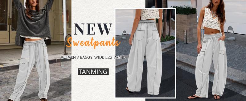 Tanming Women's High Waisted Barrel Sweatpants Baggy Wide Leg Drawstring Joggers with Pockets and Seam Stitch Details | Regular Lined for Fall & Spring, Cozy Fleece Lined for Winter Tanming Women's High Waisted Barrel Sweatpants Baggy Wide Leg Drawstring Joggers with Pockets and Seam Stitch Details | Regular Lined for Fall & Spring, Cozy Fleece Lined for Winter