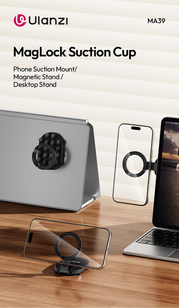 Ulanzi MA39 MagLock Magnetic Phone Mount, Desktop Stand with Suction Bottom for iPhone 17-16-15-14, Wall & Glass Use, Mobile Cellphone Smartphone Accessories, Metal Ring,back to school,back to school haul
