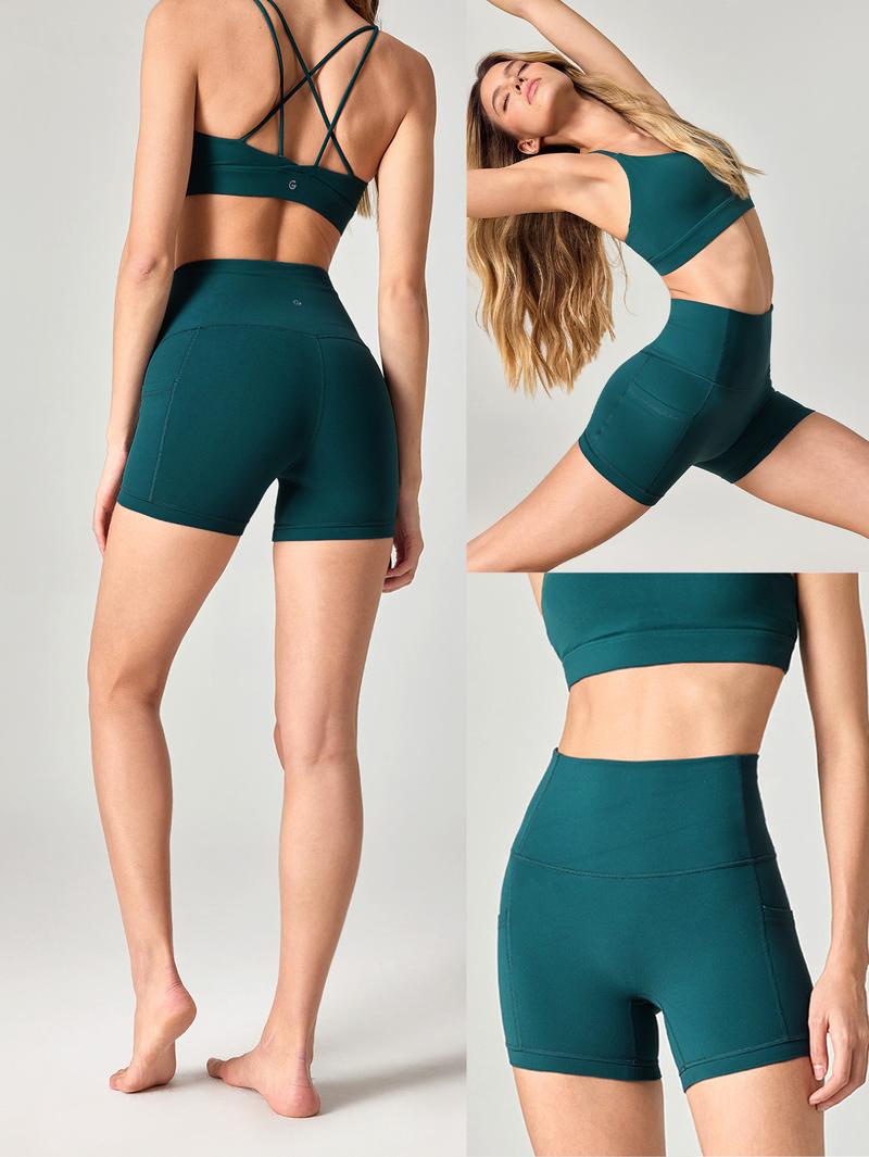 GLOWMODE 4.3" FeatherFit Anti-Slip Pocket Bike Shorts Non Front Seam Low Impact Cycling Running Gym Workout Summer TikTokShopBlackFriday