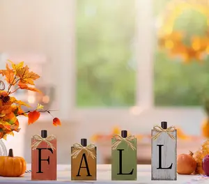 Fall Decorations for Home, Fall Thanksgiving Table Decor 4-PCS Vintage Wooden, Autumn Thanksgiving Decorations for Table Indoor Home Office Farmhouse Kitchen Room Bedroom Mantel Tiered