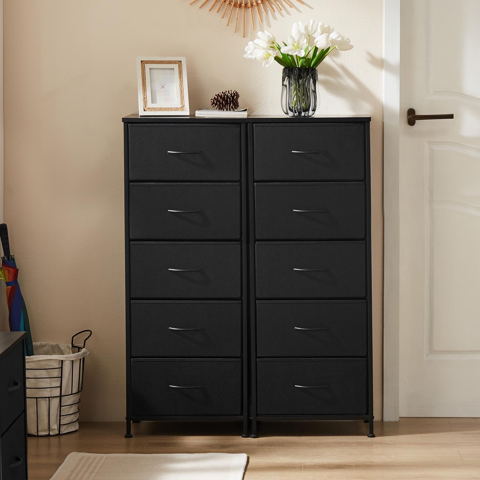 5 Drawer Fabric Dresser for Bedroom, Tall Storage Tower with Wood Top & Strong Metal Frame, Large Capacity Organizer for Clothes, Accessories & Daily Essentials 5 Drawer Fabric Dresser for Bedroom, Tall Storage Tower with Wood Top & Strong Metal Frame, Large Capacity Organizer for Clothes, Accessories & Daily Essentials