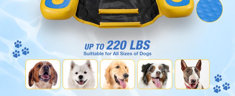 WARMOUNTS Inflatable Dog Water Ramp, Floating Dock Platform for Big Dogs (Up to 220 LBs) with Ladder, Ropes, Non-Slip Pad, High Visibility Dogs Safety Ramp for Pool, River, Boat