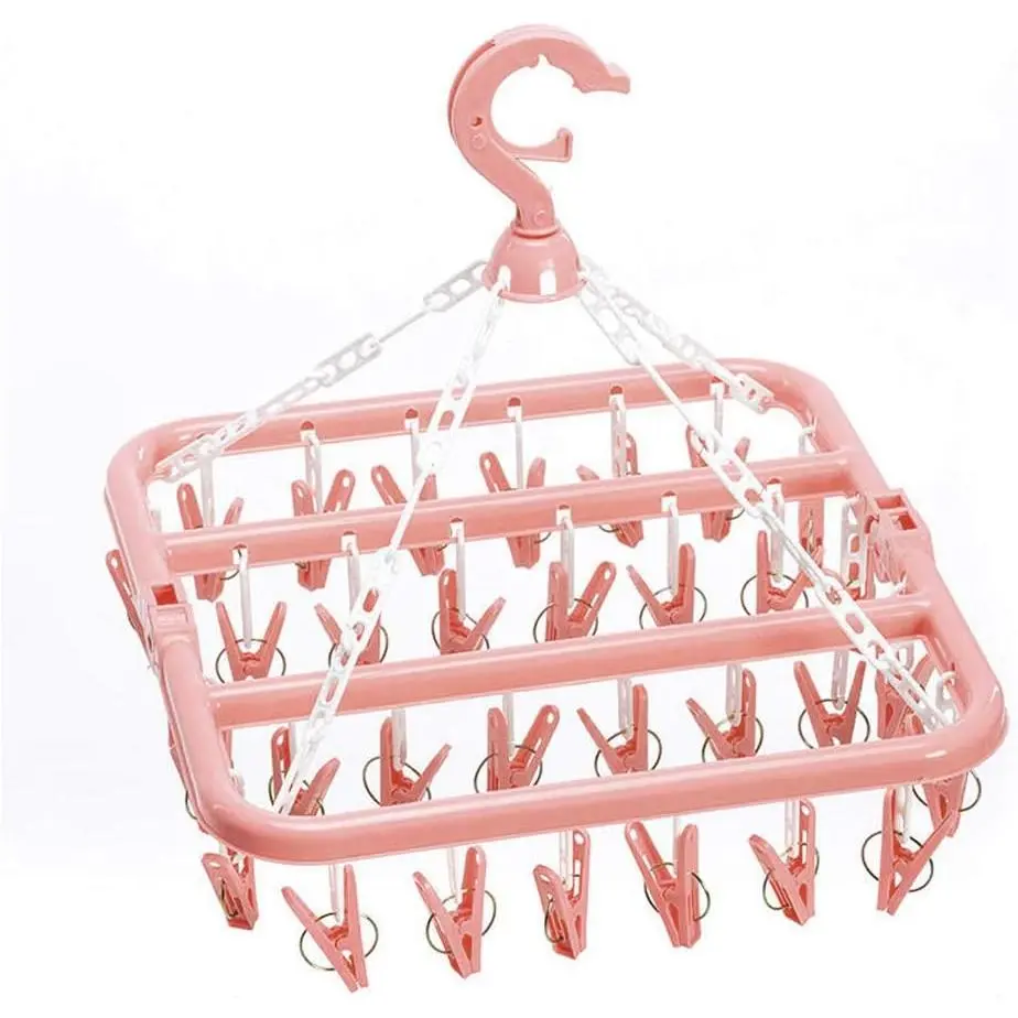 Clothes Drying Hanger with 32 Clips, Foldable Hanging Drying Rack for Clothes Underwear Socks (Light )