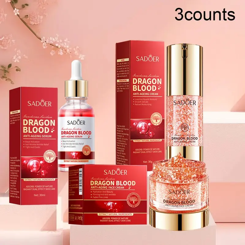 Dragon Blood Facial Care Series, 3 Counts/set Gentle Daily Nourishing Moisturizing Hydrate Facial Serum & Cream, Hydrating Anti Aging Hydration Bundle Skin Care Kit for Women & Men Moisturizer