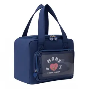 FAURALA Kawaii Insulated Reusable Lunch Bag - Cute Ita Style Tote with Clear Display Window for Pins & Charms | Durable Nylon, Heart Zipper Pulls, Dual Top Handles, Leak-Proof Thermal Lining (Pins & PlushNOT Included)