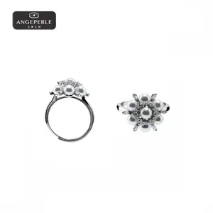 ANGEPERLE S925 Silver Freshwater Pearl Cabaret Pearl Hydrangea Ring 4-5mm TSSLF218