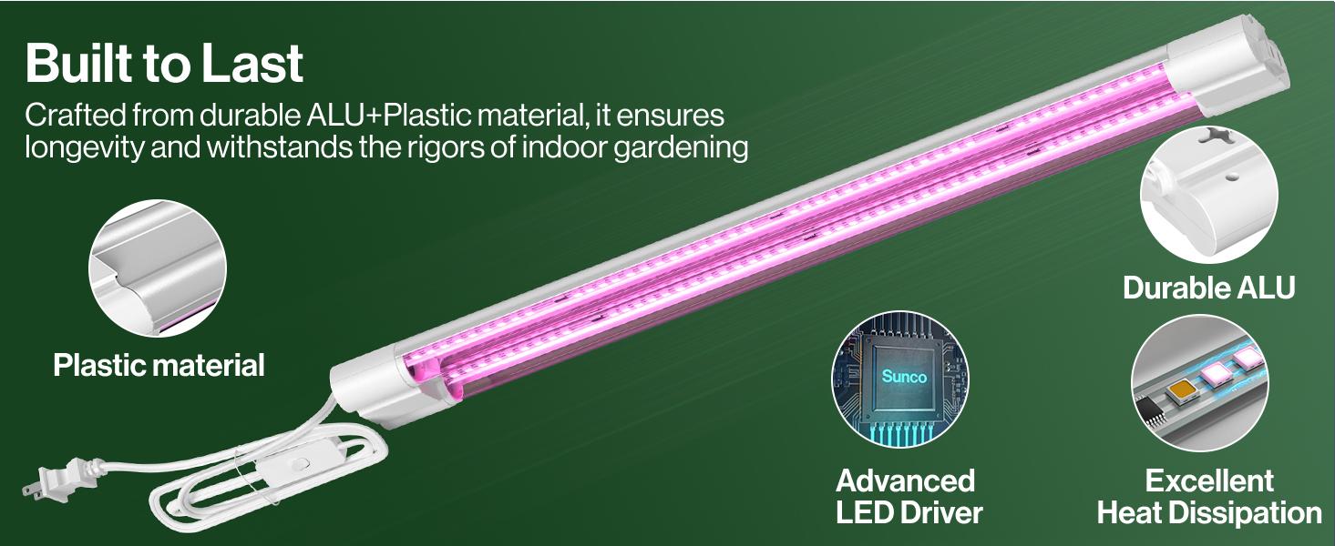 Sunco LED Grow Light 2ft, 20W Full Spectrum, Linkable, Ideal for Growing Plants