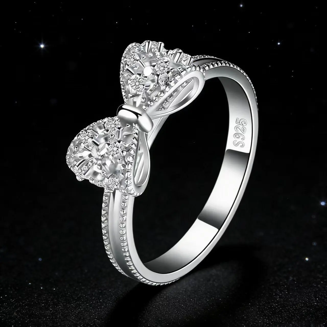 Dainty Bow Statement Ring in Sterling Silver for Women, Micro-Set Cubic Zirconia Promise Band, Perfect Gift for Daily Wear, Statement Rings, Artificial Zircon Rings