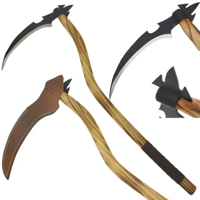 Medieval Warrior Grim Reaper Sickle, 37.5in Overall Length, Handmade, Leather, Men's Cosplay & Costume Accessory