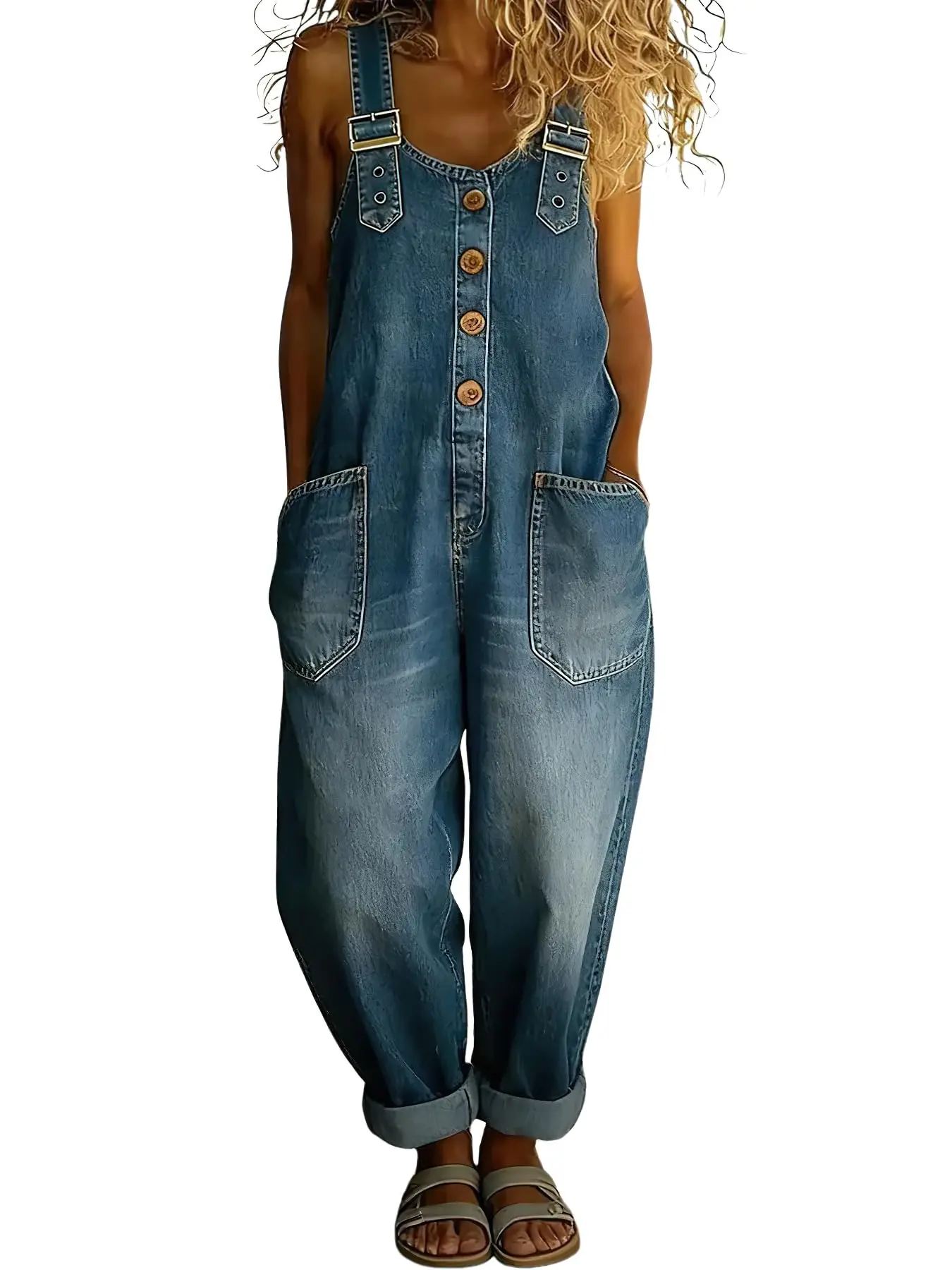 Ulikee Vintage Loose Wide Leg Jean Bib Overalls Women’s Y2K Button Front Denim Overall Pants One-Piece Romper Jumpsuit overalls overalls for women overalls jumpsuits for women