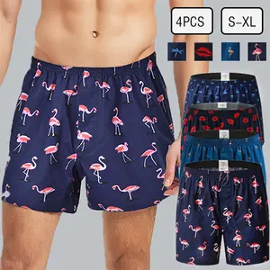 4PCS Men's Aro Pants Cotton Printed Fabric Loose Fit Sleep Shorts Trendy Home Essentials Comfortable Boxer Shorts Breathable Home Loungewear