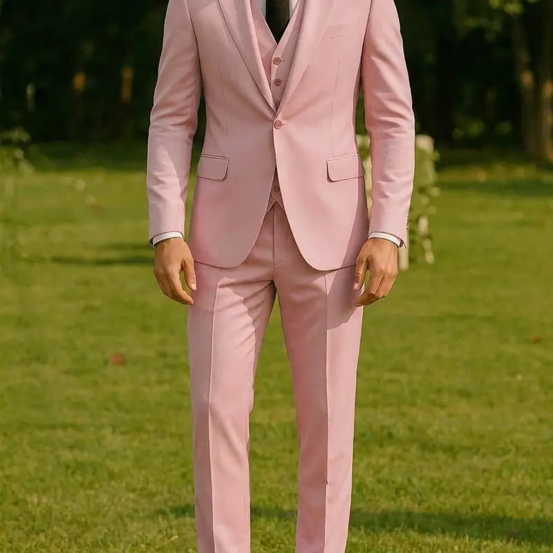 Men's 3-Piece Suit Set - 1-Button Notch Lapel Long Sleeve Blazer, Vest & Pants, Groom Attire, Formal Workwear, Party Dry Clean-Only Attire