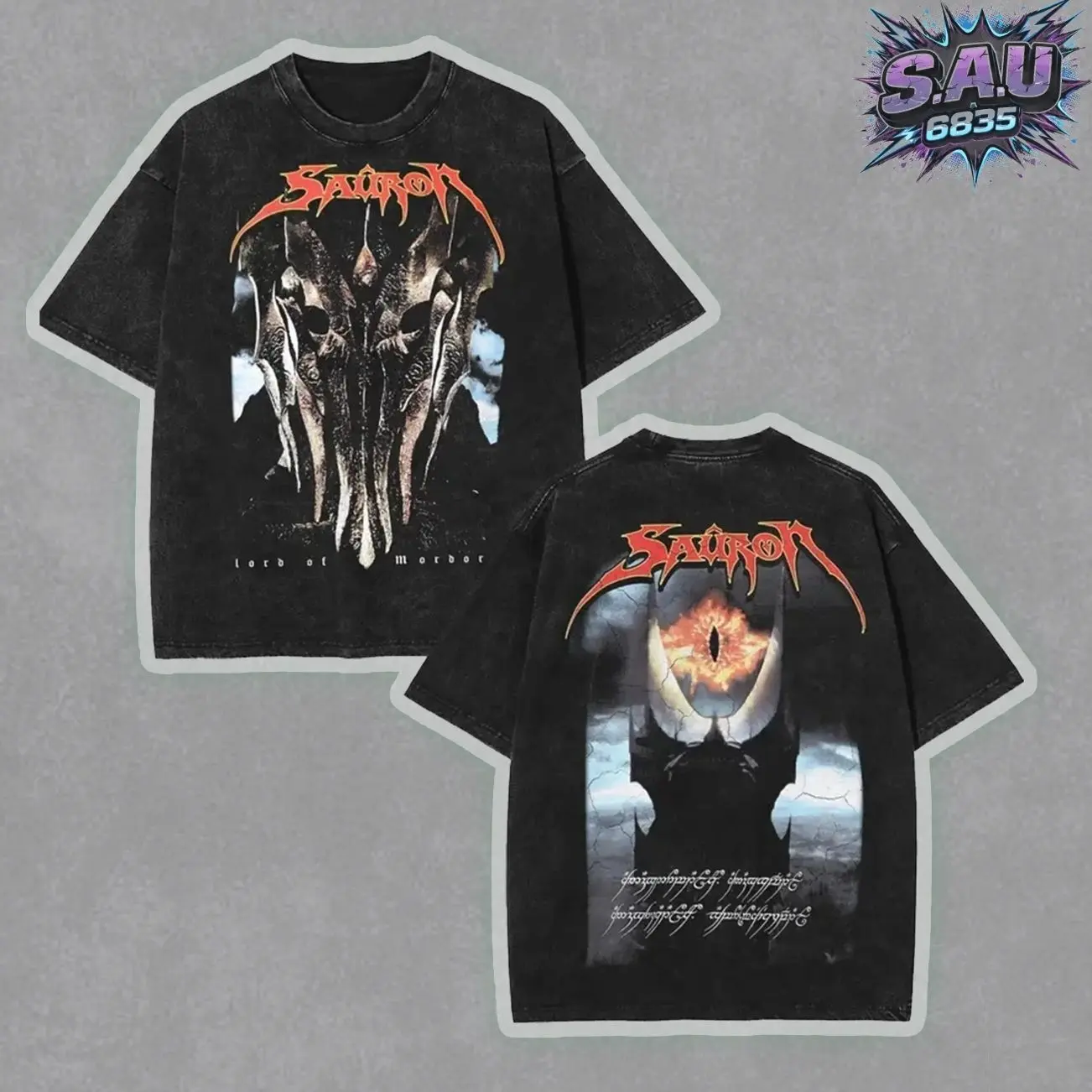 Sauron Lord of Mordor Shirt - Urban Streetwear Washed Boxy-fit Tee, Eye of Sauron Heavy Metal Aesthetic Graphic Epic Tops, Soft Cotton Casual Seamless Apparel, Gift for Lord of the Rings Fans Menswear GZA