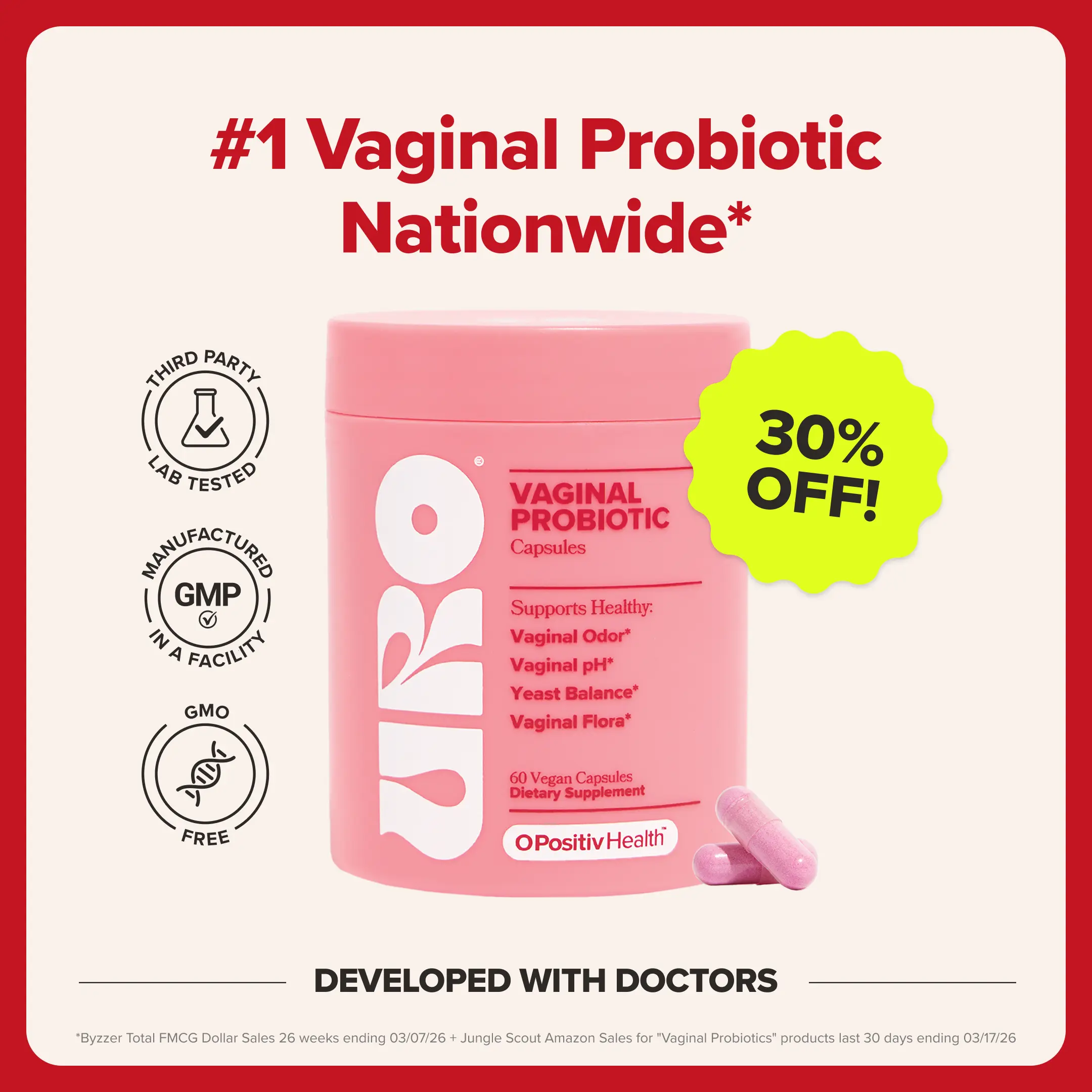 URO Women's Probiotics - 60 Count (Pack of 1) - Prebiotic and Probiotic Capsules for Healthy pH Balance and Odor