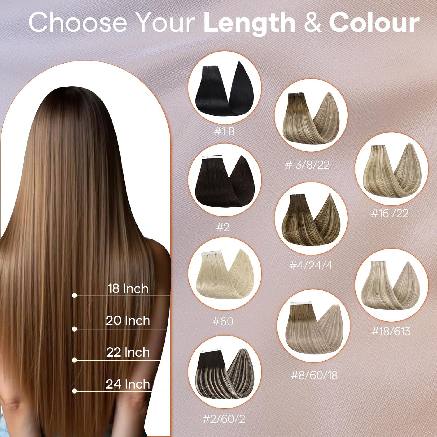 Full Shine Tape in Hair Extensions Genius Weft Tape in Extensions 1 Pcs 18-24Inch 50G And 4 Pcs 16-22Inch 90-120G