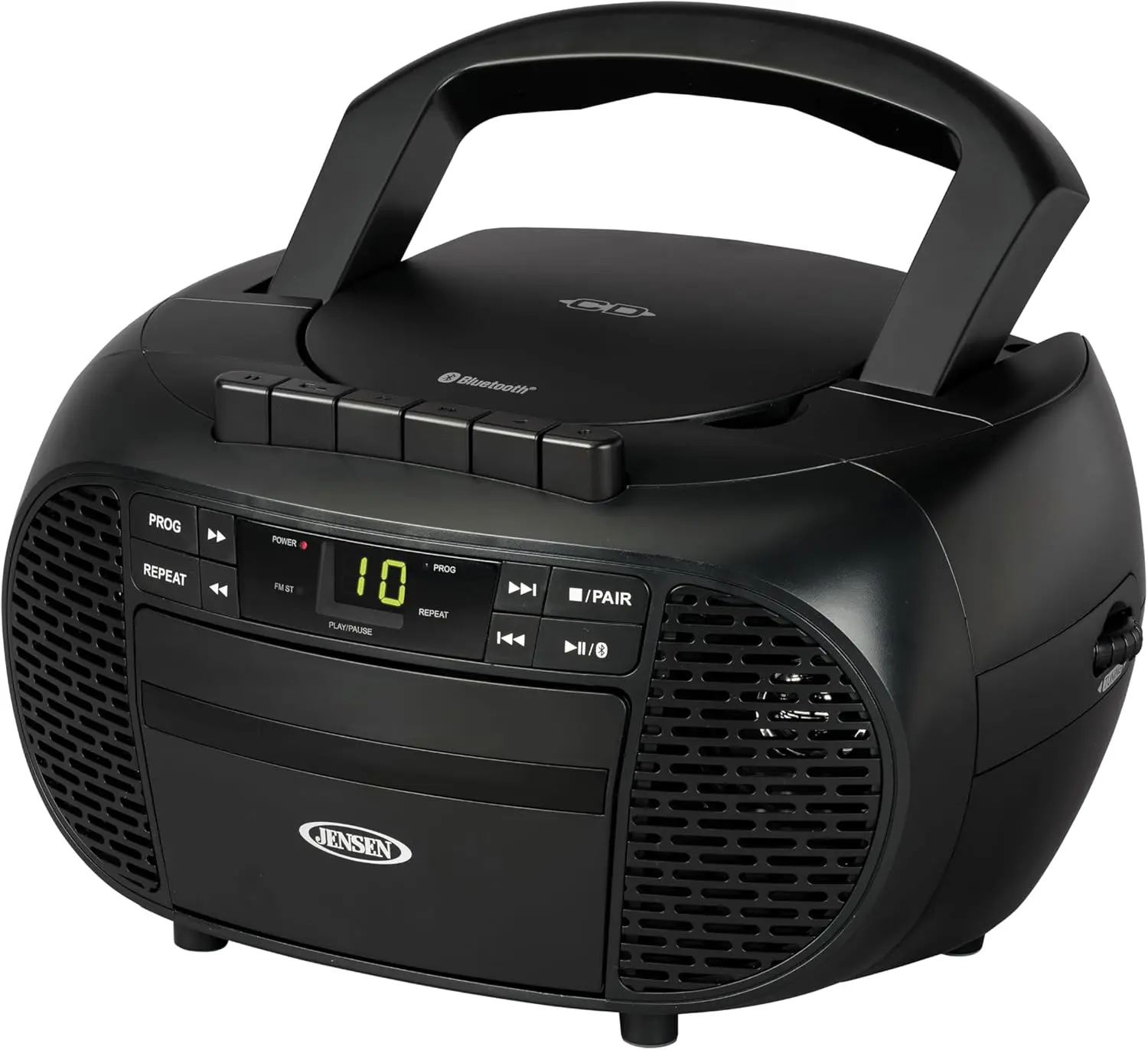 JENSEN CD550BT Portable Stereo Bluetooth CD Cassette Recorder with AM/FM Radio – Compact Bluetooth-Enabled Radio Player with Handle