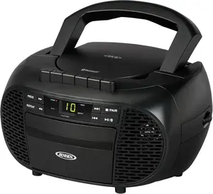 JENSEN CD550BT Portable Stereo Bluetooth CD Cassette Recorder with AM/FM Radio – Compact Bluetooth-Enabled Radio Player with Handle