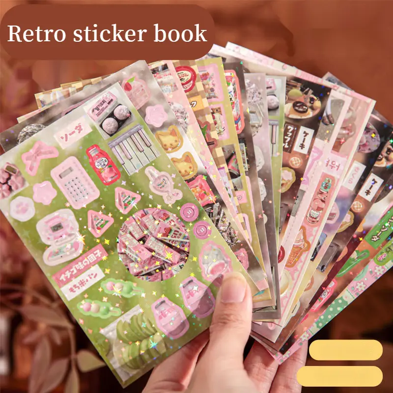 60 Sheets/Set Cute Retro Food-Themed Fun Stickers, Coated Paper Office Stationery Labels, Accessories for Cellphone & Device Decoration