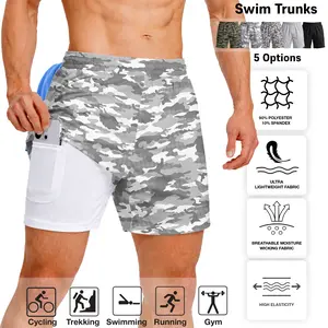 Men’s 7" Swim Trunks 2-in-1 with Compression Liner, Pockets, Drawstring, Stretch Quick-Dry – Gym, Running, Swimming, Hiking, Beach & Pool