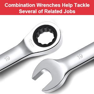 【GARVEE】14 Pieces Ratcheting Wrench Set with Fixed Head Combination Wrenches, Metric 6-19mm, Chrome Vanadium Steel, Storage Bag Included