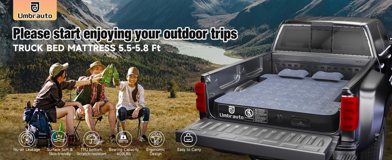 Umbrauto Built-in Pump Air Mattress for 5.5-5.8ft Short Tuck Bed, Full-Size Pickup Inflatable Airbed Custom Fit for Ford F150, Chevy Silverado, GMC Sierra, Dodge Ram, Toyota Tundra, Nissan Titan
