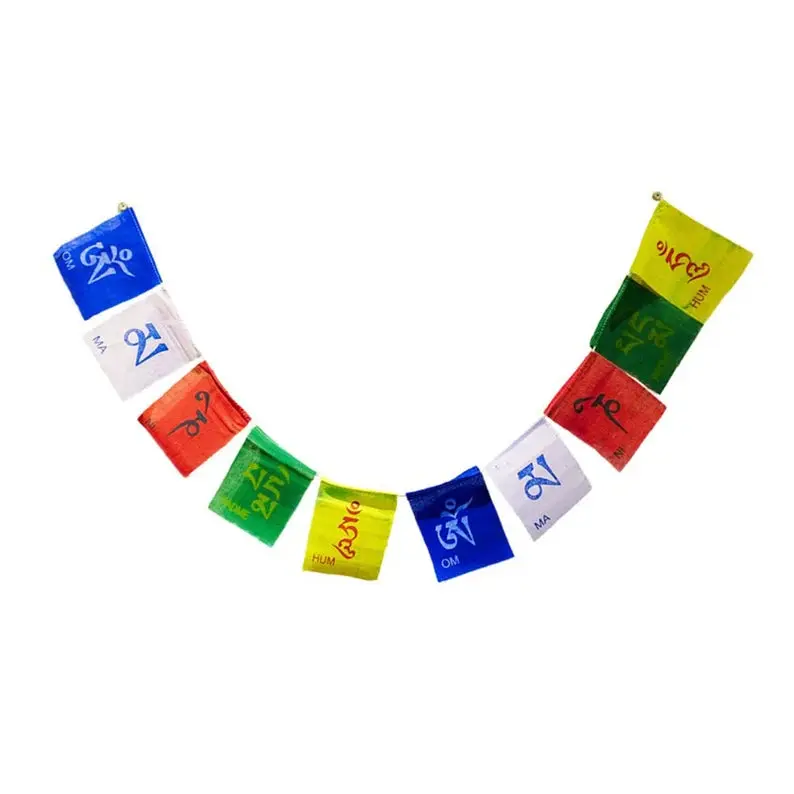 Cotton 5-Color Om Mani Padme Hum Prayer Flags Banner, Religious Home Decor for Spiritual Space Accent, Five Colors
