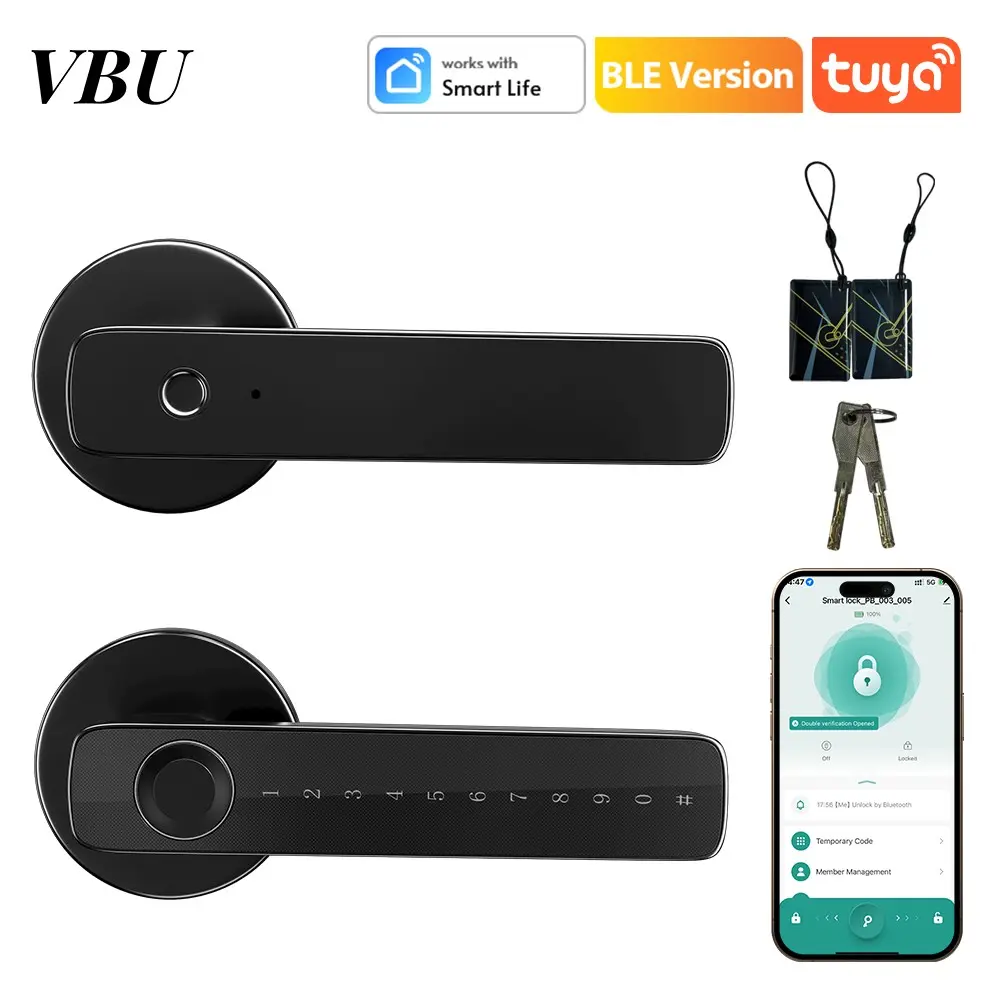 Fingerprint Door Lock Biometric Door Knob with Keypad Keyless Entry, 5-in-1 Digital Lock Door Locks for Bedrooms(Fingerprint/App/Code/Key/IC Card), Home Hotel Office Apartment Smart Door Lock with Handle, Electronic Door Lock with Handle