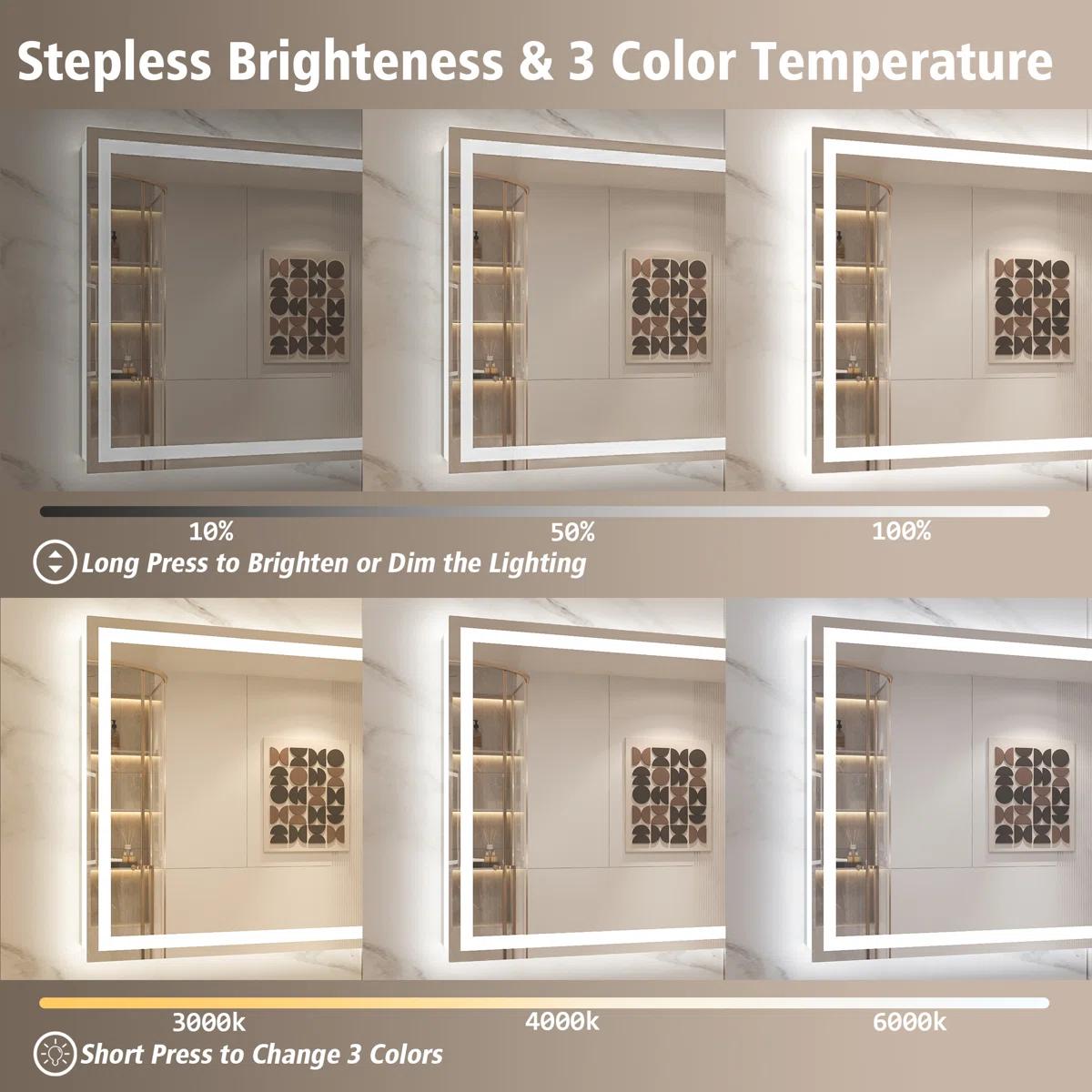 GALENTAL 72*36 Inch LED Bathroom Mirror with Lights Over Sink Dimmable Touch Control 3-Color Options Wall Mounted Defogging Memory Timing Tempered Glass Modern White Decor Home Interior