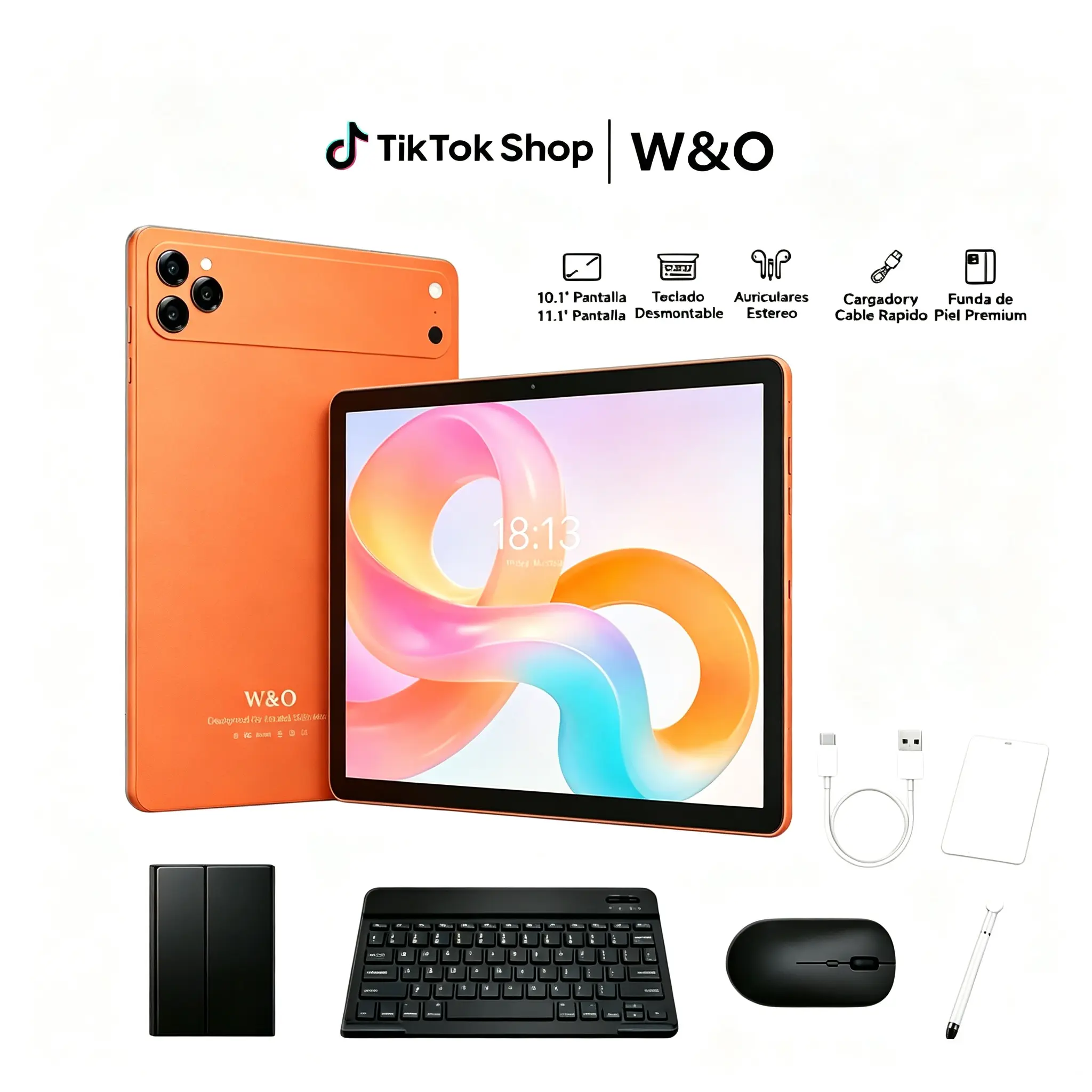 W&O 2026 Android 15, 11-inch Tablet, 12GB RAM + 256GB Expandable Storage, Long Lasting Battery, 10000mAh Battery, 5G WiFi, Portable Device with Keyboard, Mouse, Case, Stylus, Dual Camera, Work, Valentine’s Day Gift bundle smart