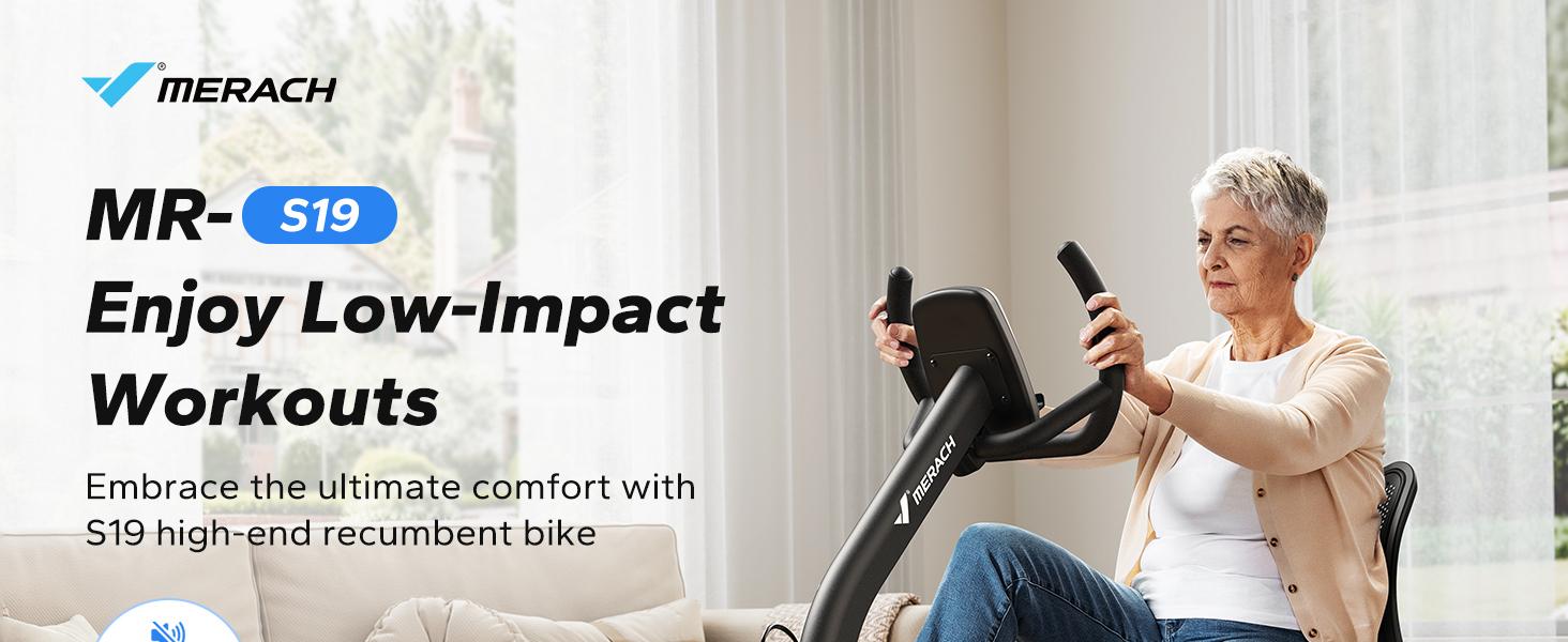 Merach Recumbent Exercise Bikes for home, Light Commercial High-end Recumbent Bike for Seniors Adults, Magnetic Recumbent Exercise Bike with Smart Bluetooth and Exclusive App, LCD, Heart Rate Handle
