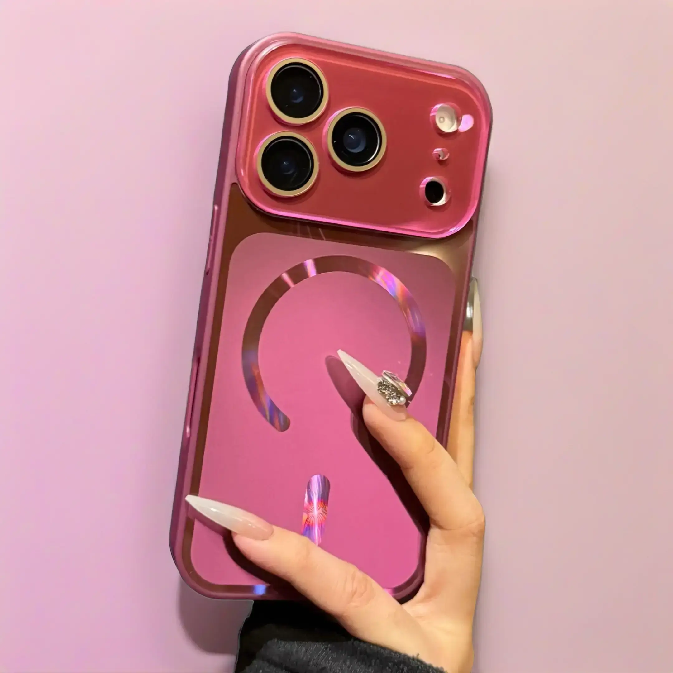 Magnetic Shockproof TPU+PC Phone Case for iPhone 17, 16, 15 Pro Models - Custom Fit, Panoramic Large Window, Shimmer Flow Design, Full Camera Lens Protection, Luxury Anti-Drop Phone Accessories