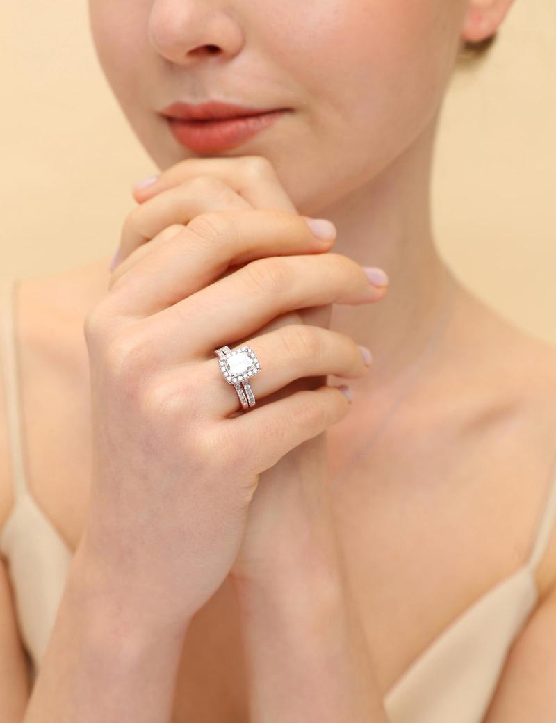 EAMTI 2CT 925 Sterling Silver Bridal Ring Sets Cubic Zirconia Wedding Bands for Women