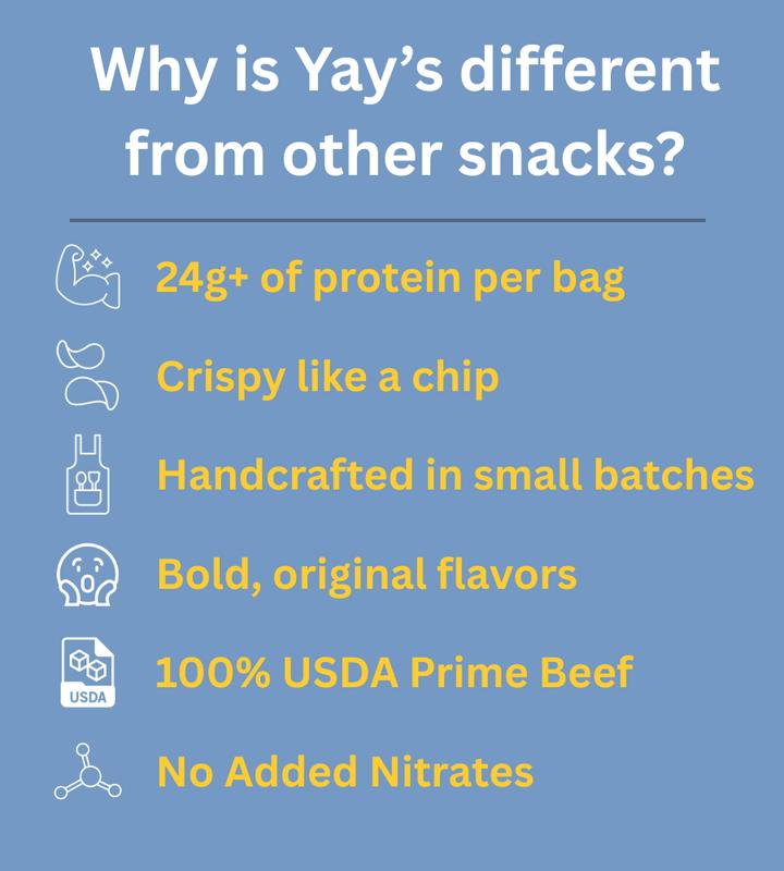 Yay's Spicy Artisanal Beef Crisps - Thin Crispy Light Snack with 24g Protein per Bag - No Hormones No Antibiotics No Nitrates - Slow-Dried for 24 Hours