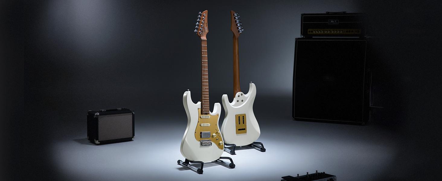 Donner DST-550 39 Inch Electric Guitar, Solid Double-cut Poplar Body Electric Guitar for Intermediate & Pro Players, 7 Tone-switching Options & Tremolo Bridge, Bonus Bag