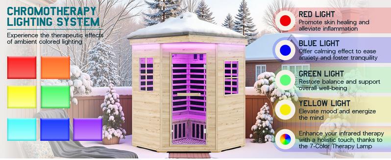 AMERLIFE Infrared Sauna for 1/2/4 Person, Low EMF 930W/110V&1463W/110V&2145W/110V Hemlock Wood Sauna with Tourmaline Foot Warmer, 7-Color Light Therapy, Salt Crystal Bricks, Easy Assembly