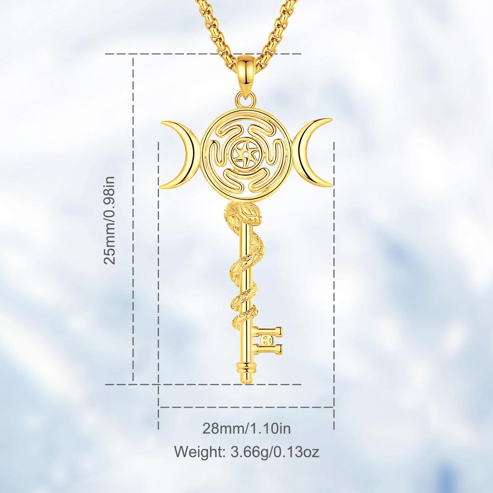 Eudora S925 Sliver Triple Moon Goddess Pendant, Hecate Key Necklace, Witchcraft Jewelry with Coiled Snake, Witchy Hekate Amulet, Spiritual Pagan Gift for Women