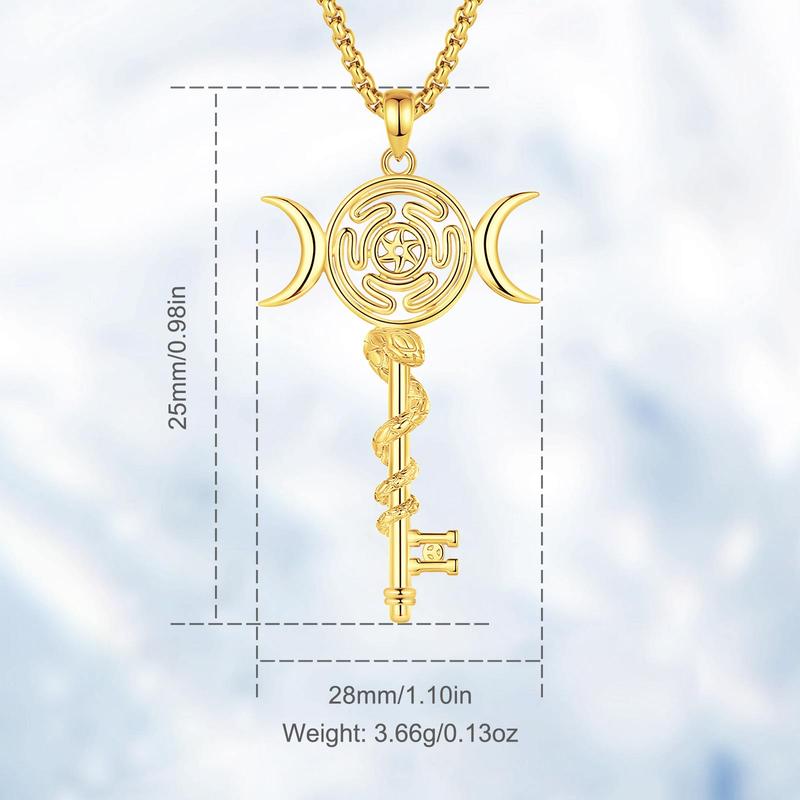 Eudora S925 Sliver Triple Moon Goddess Pendant, Hecate Key Necklace, Witchcraft Jewelry with Coiled Snake, Witchy Hekate Amulet, Spiritual Pagan Gift for Women
