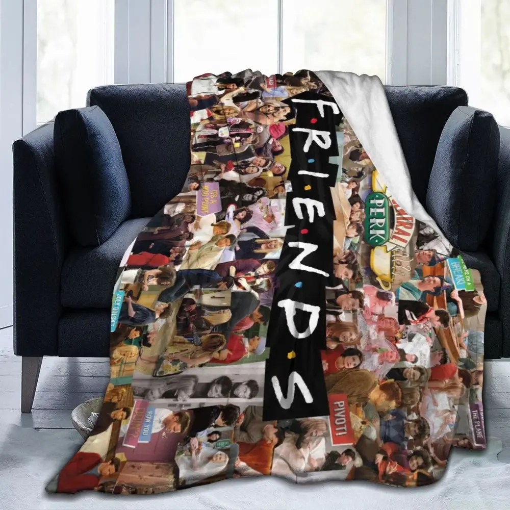 Friends TV Show Retro Vintage Flannel Blanket - 50"x40", Cozy Aesthetic Fluffy Wrinkle Resistant Durable Fabric Reusable Blanket for Naps, Watch Party, Travel, Multi-Size Option Available for Sofa, Bedroom, Fluffy Blankets, Home & Travel