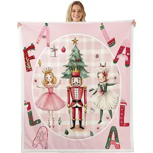 Aura Blankets Pink Christmas Fleece Bed Blanket Baby Plaid Nutcracker Throw Blanket Christmas Nutcracker Sherpa Blanket for Kids Girls Adults