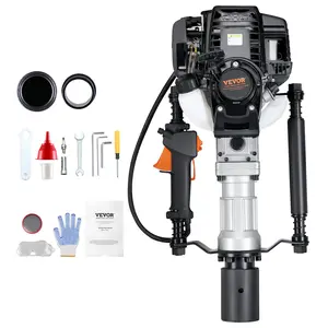 VEVOR 37.77cc Gas-Powered T Post Driver,  , 4-Stroke Engine Gasoline Fence Piling Pounder, with 2 Post Driving Head(55/70 mm) , 1000W Portable Piledriver For Farm, Ranch Fencing, Road Improvements