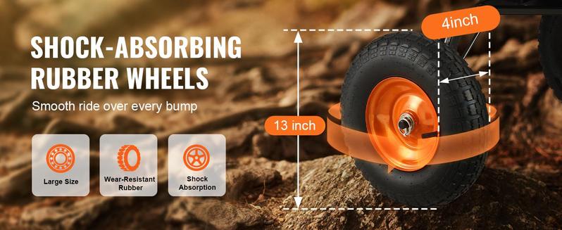 VEVOR Poly Garden Dump Cart with Easy to Assemble Steel Frame, Various specifications, Dump Wagon with 2-in-1 Convertible Handle, Utility Wheelbarrow, 10/13 inch Tires