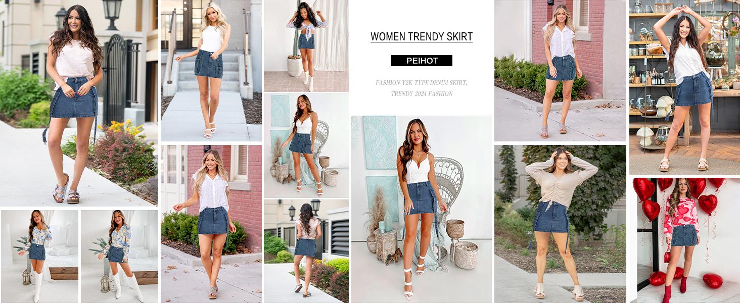 Vogatiques Womens Denim Mini Skirts Summer Trendy Going Out Beach Outfits Comfort Low Waist Cargo Denim with Pockets DSKIRT231122 Womenswear Bottom