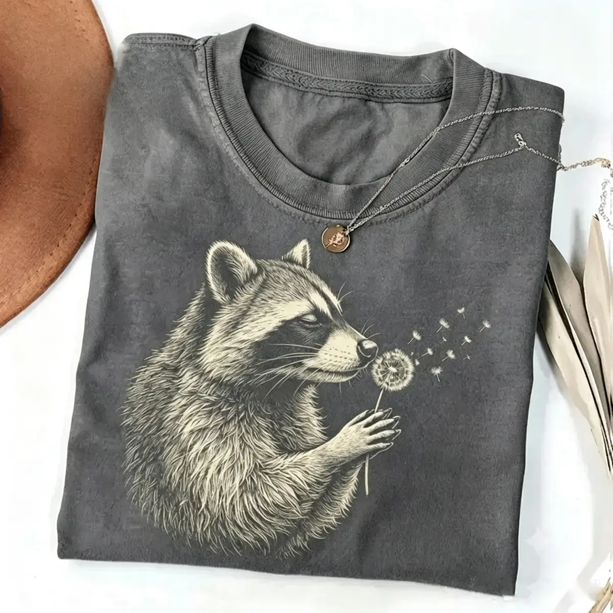 Raccoon Graphic Shirt, Cute Wildlife Tee, Botanical Forest Animal T-Shirt, Gift for Nature Lovers