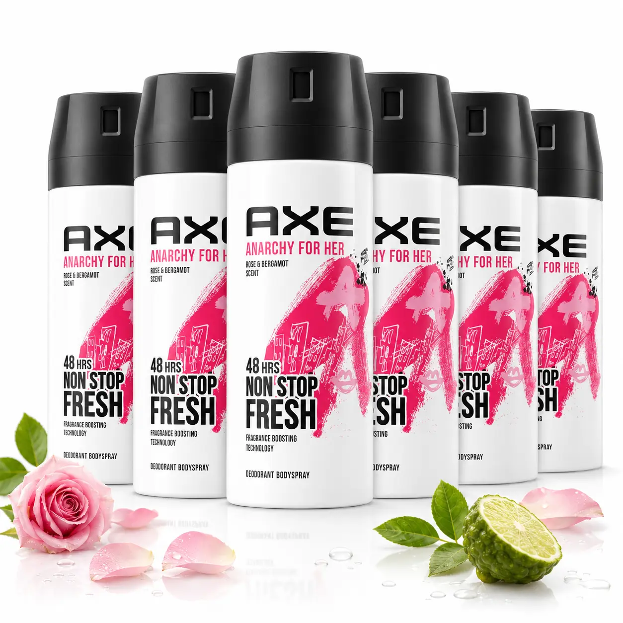 AXE Anarchy For Her Women's Deodorant Body Spray Multi-Pack Value Bundle (5oz/150ml, 4 & Above) - Rose & Bergamot Floral Scent, 48-Hour Freshness, Female Youth Underarm Care, Daily Body Care, Bright Aroma, Fragrance Boosting Tech, Long-Lasting