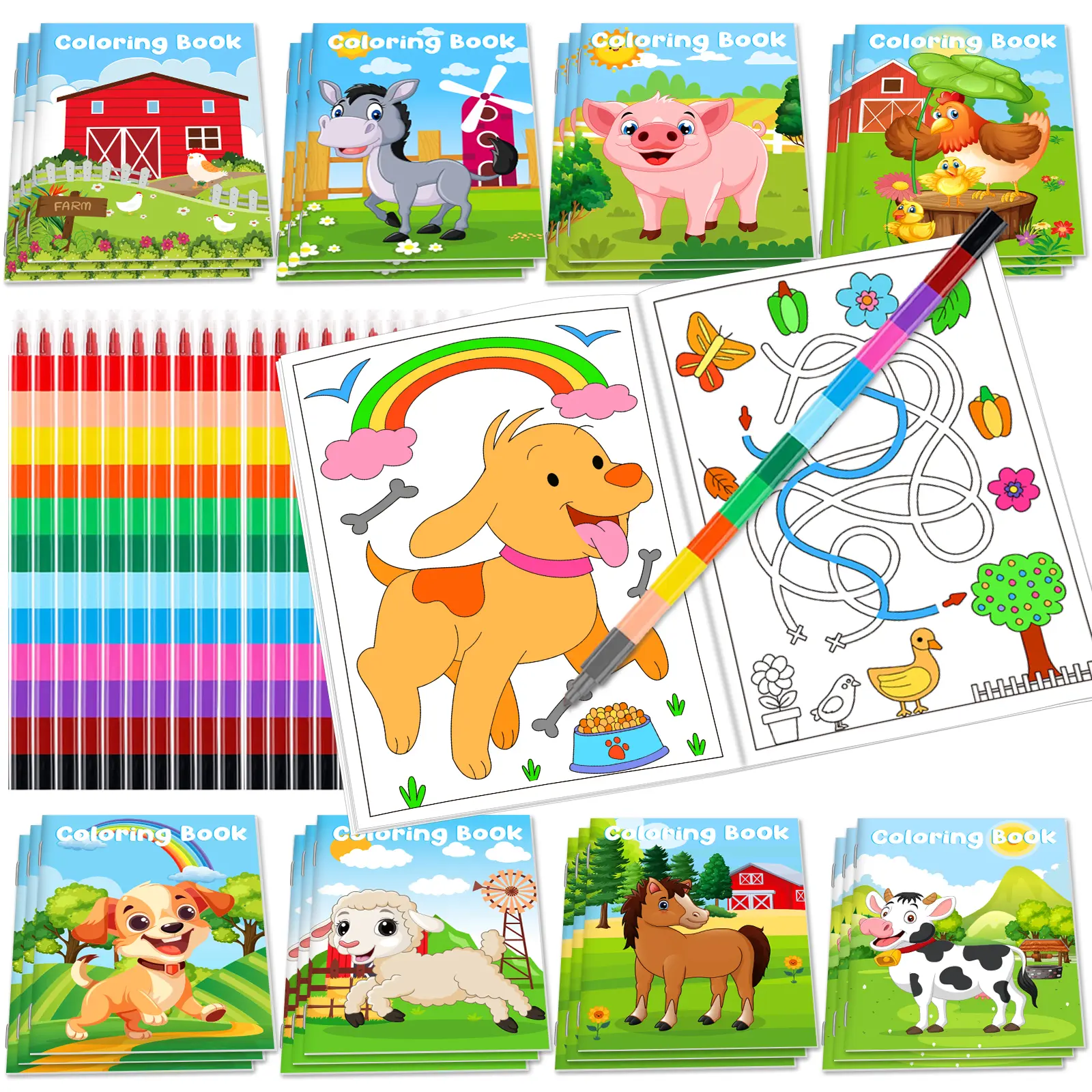 24-Pack Farm Themed Coloring Books for Kids Ages 5+, Educational Puzzles, Party Favors, Classroom Supplies, Trending Gifts
