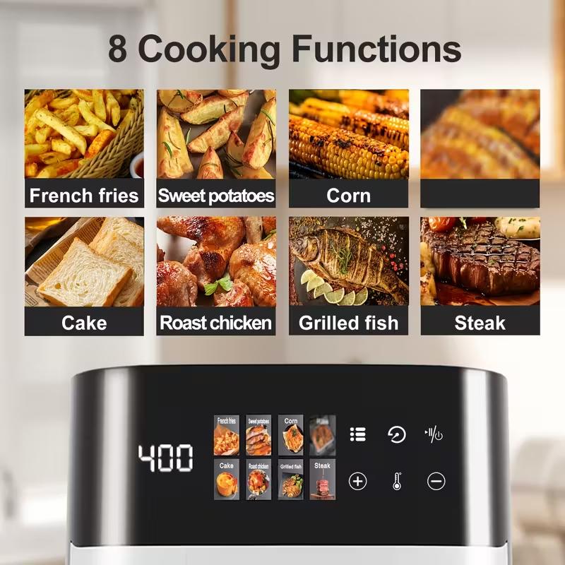 7QT/8QT/12.5QT Extra Large Convection Countertop Oven with Air Fryer Toaster Oven Combo Convection & Air Fry Mode Roast Bake Broil Reheat Functions Oil-Free Healthy Cooking Stainless Steel LED Touchscreen Viewing Window Space-Saving