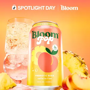 NEW - Bloom Pop - Peach Pineapple - Prebiotic Soda 12 Pack, 12oz Cans - Prebiotic Soda for Gut Health, Low Calorie Soda, No Caffeine, Healthy Soft Drink Alternative Beverage