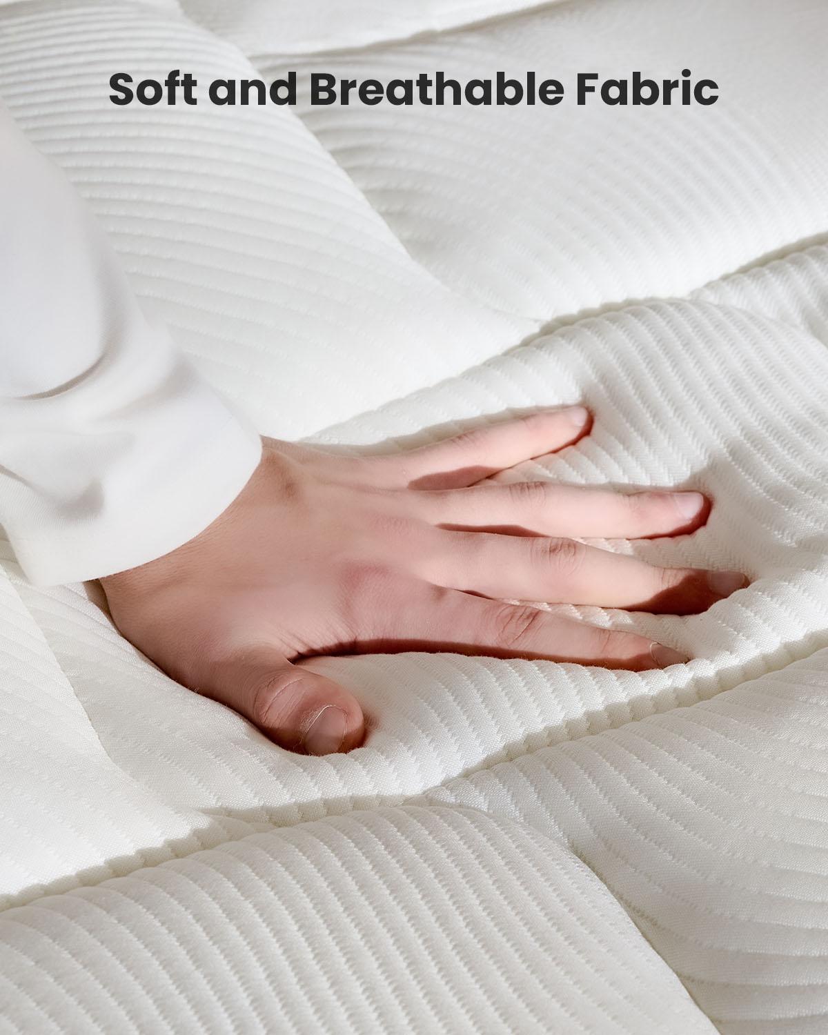 Bezzze 10-12 Inch Hybrid Queen Size Mattress in a Box Memory Foam & Pocket Coils for Back Pain Relief Medium Firm Cool Sleep CertiPUR-US Certified Easy Setup