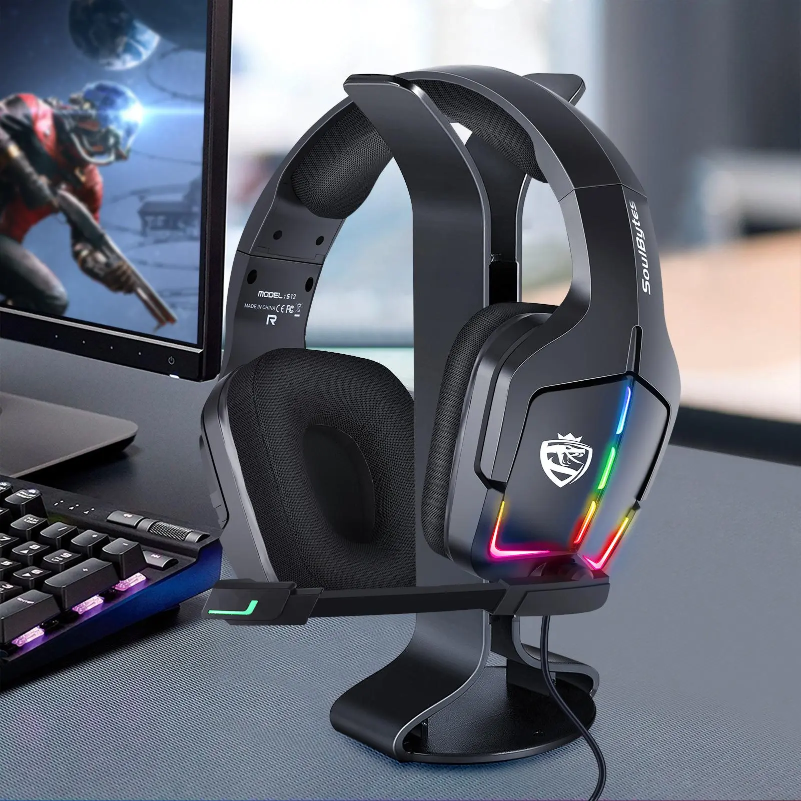 Wired Gaming Headset, Noise Canceling Headphones with Wireless Microphone, RGB LED Light, Multiplatform Gaming Headset for Xbox One Series X/S PS4 PS5 PC Switch, PC Headsets